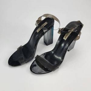 Tinted Black Clear Strappy Heels - Size 6.5